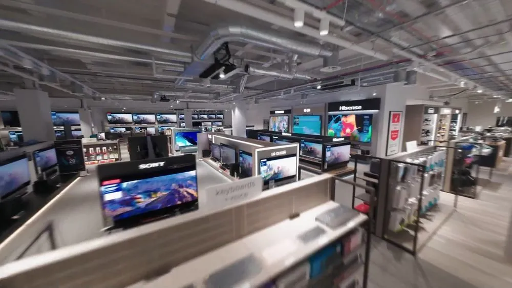 An FPV drone fly-through of a retail space
